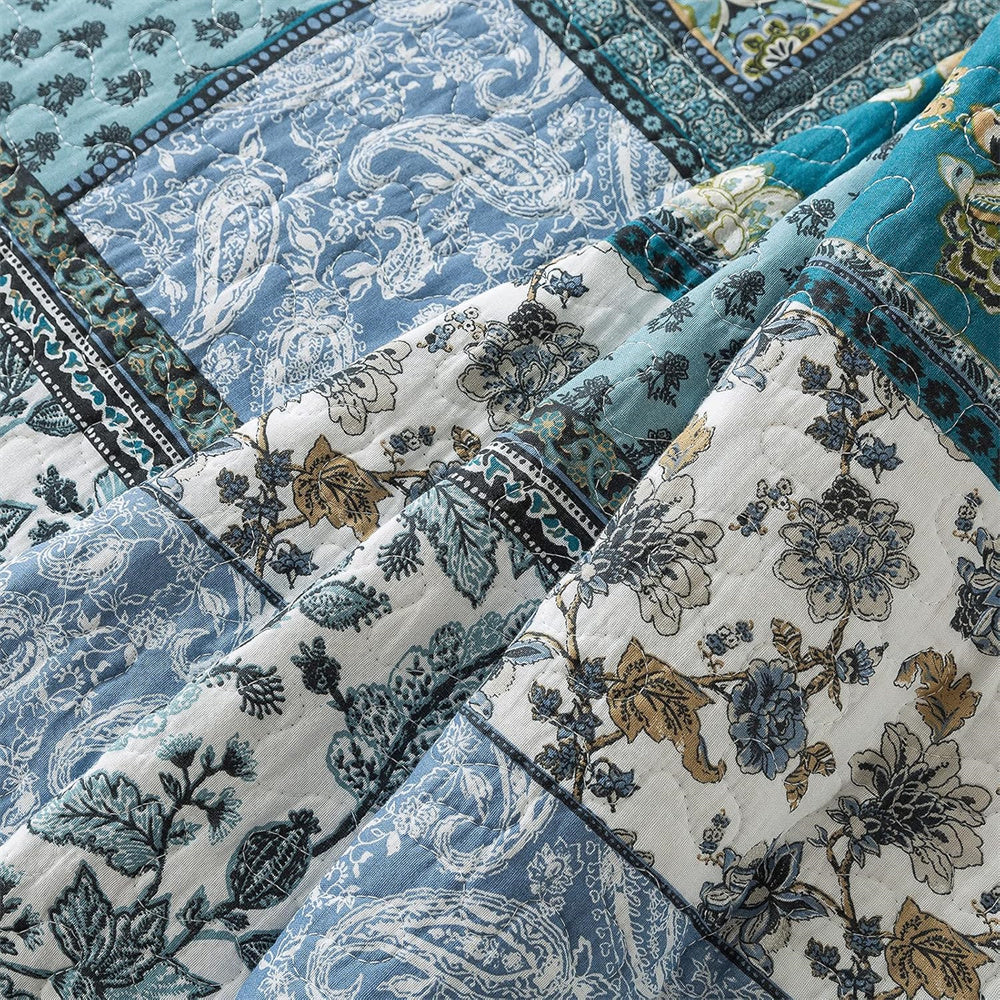 3pcs Teal/Green Farmhouse Cotton Bedspread Set
