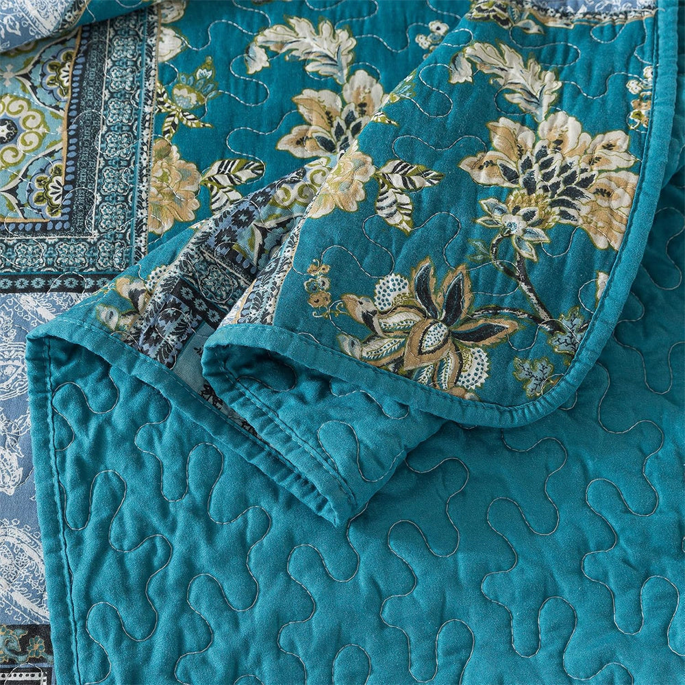 3pcs Teal/Green Farmhouse Cotton Bedspread Set