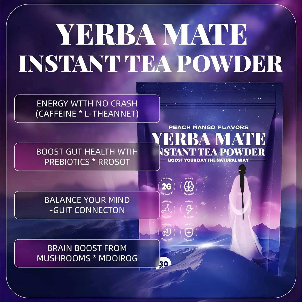 Instant Yerba Mate Tea Powder - 180g Dietary Supplement for Natural Energy Support and Gut Health - Refreshing Daily Drink for Adults - Unisex