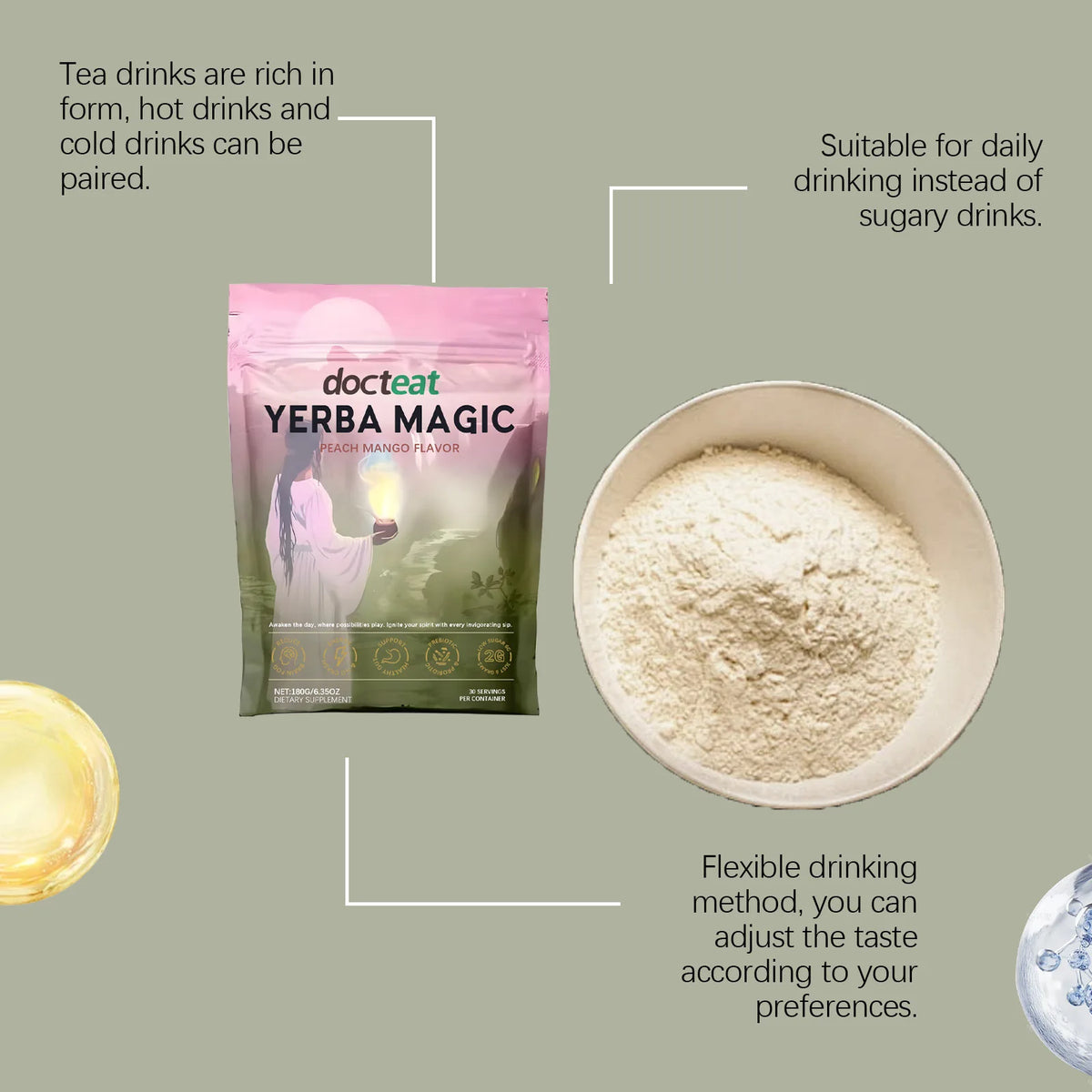 Instant Yerba Mate Tea Powder - 180g Dietary Supplement for Natural Energy Support and Gut Health - Refreshing Daily Super Drink for Adults - Unisex