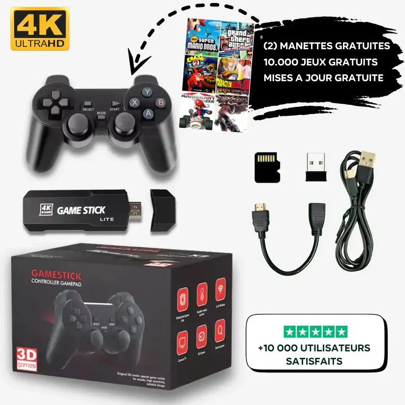 Retro Game Stick Lite Wireless Console with 10,000 Built-in Games - 4K HDMI Video Game Dongle with 2 Controllers for Kids and Adults - Unisex (143 characters)