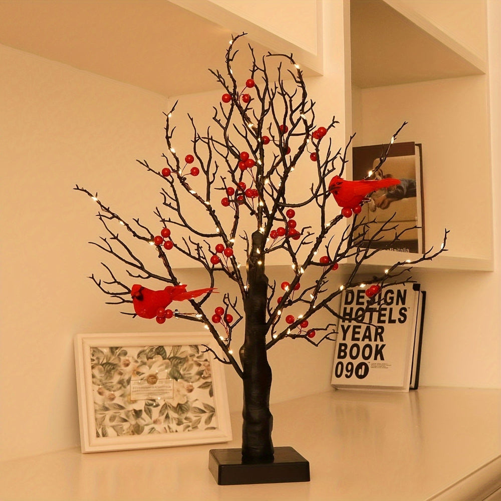 Artificial Christmas Tree LED Lights Red Cardinals Decor