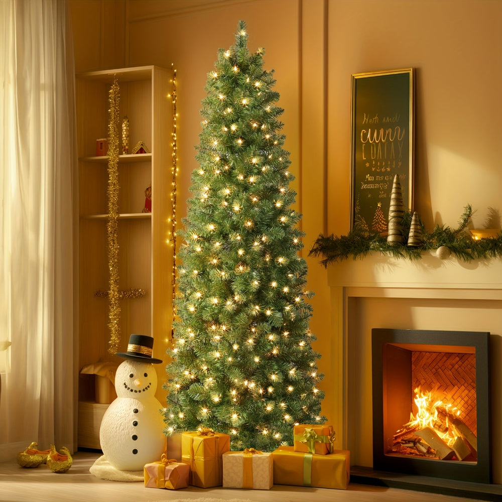 Artificial Pre-Lit Pencil Christmas Tree Warm White Lights