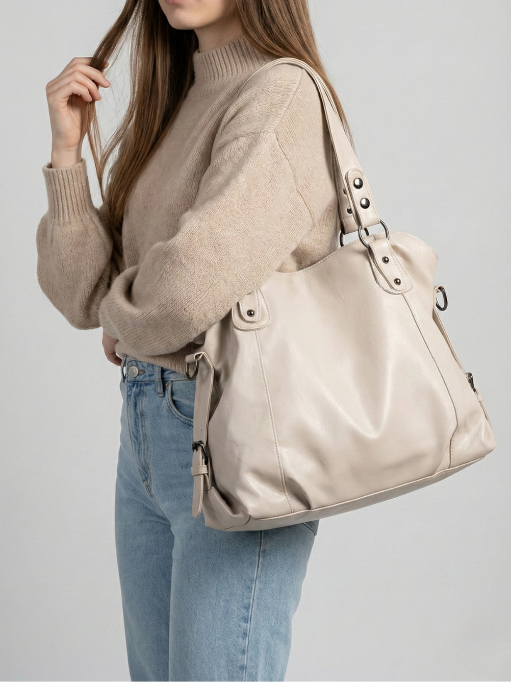 Large beige tote bag for university | SIENA