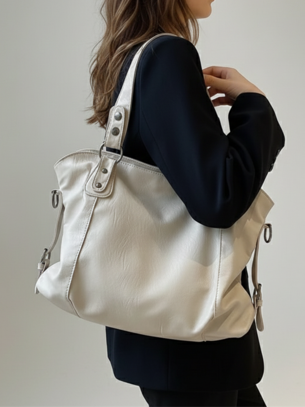 Large beige tote bag for university | SIENA