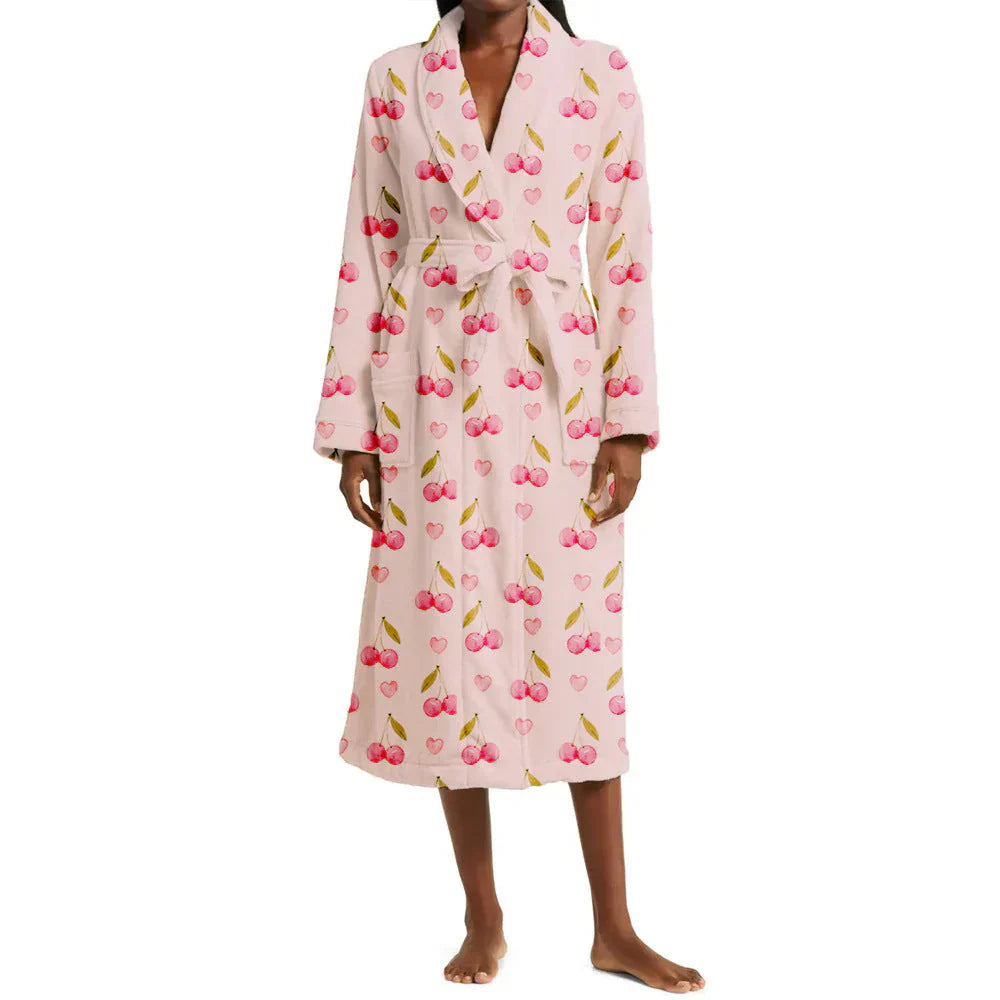 Bathrobe Floral Shawl Collar Tie Waist