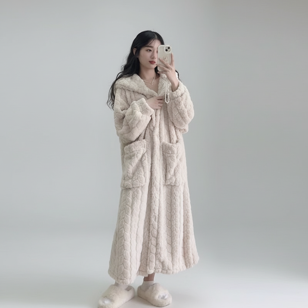 Bathrobe Womens Hooded Long Sleeve Lounge Robe