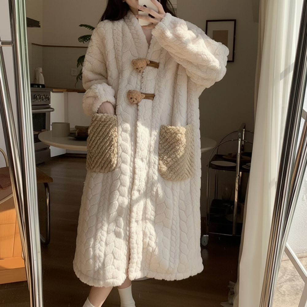 Bathrobe Womens Hooded Long Sleeve Lounge Robe