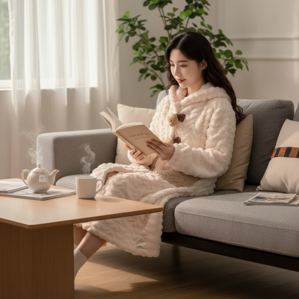 Bathrobe Womens Hooded Long Sleeve Lounge Robe