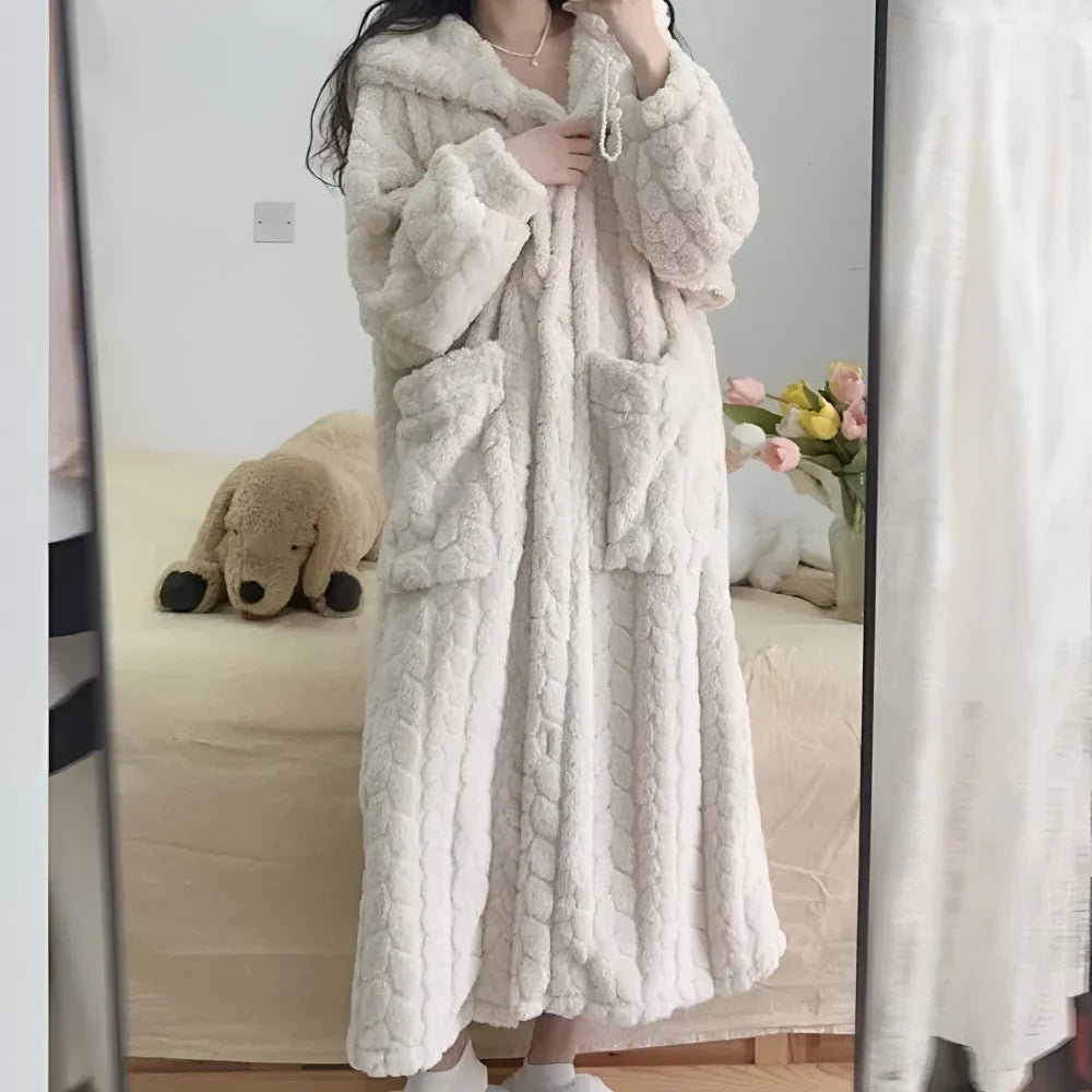 Bathrobe Womens Hooded Long Sleeve Lounge Robe