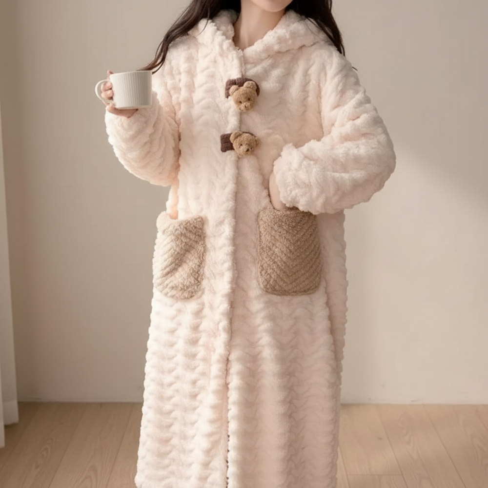 Bathrobe Womens Hooded Long Sleeve Lounge Robe
