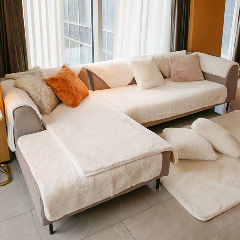Faux Fur Sofa Couch Cover, Plush Shaggy Sectional Couch Covers