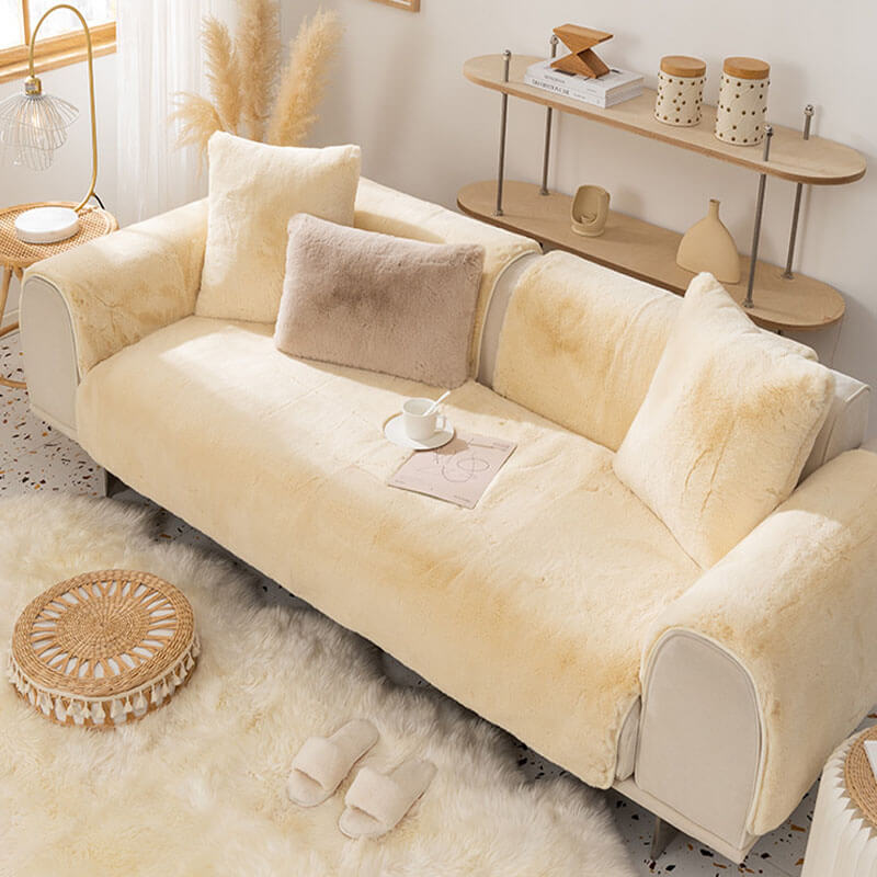 Faux Fur Sofa Couch Cover, Plush Shaggy Sectional Couch Covers