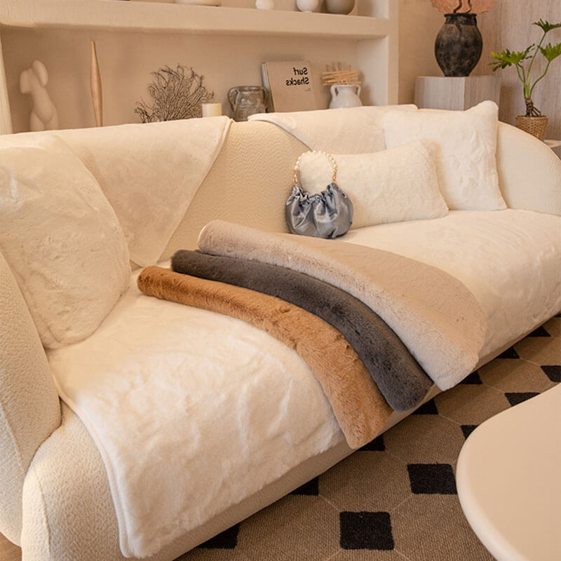 Faux Fur Sofa Couch Cover, Plush Shaggy Sectional Couch Covers