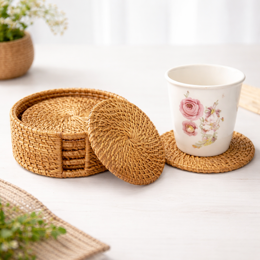 Beverage Coasters Woven Round Non Slip Tea Table Set
