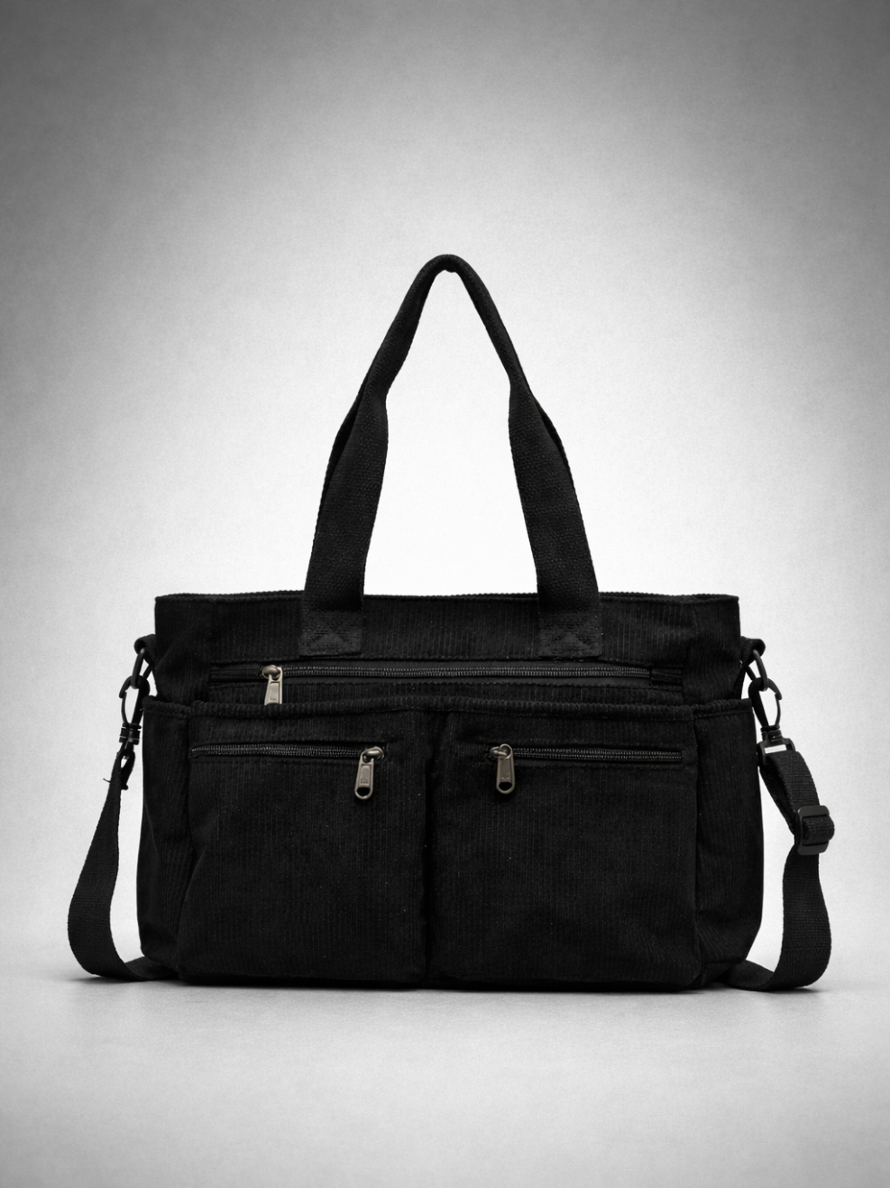 Black Corduroy Tote Bag for University | PERUGIA
