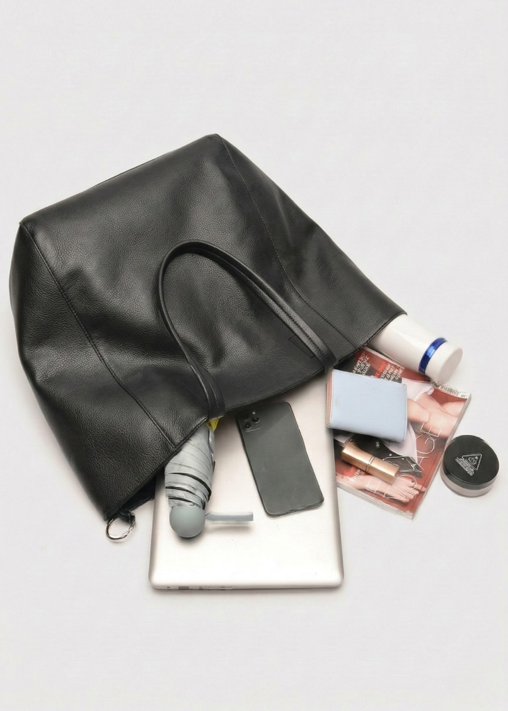 Black Leather Work Tote Bag | Ring-Fold Clasp Closure Sevilla