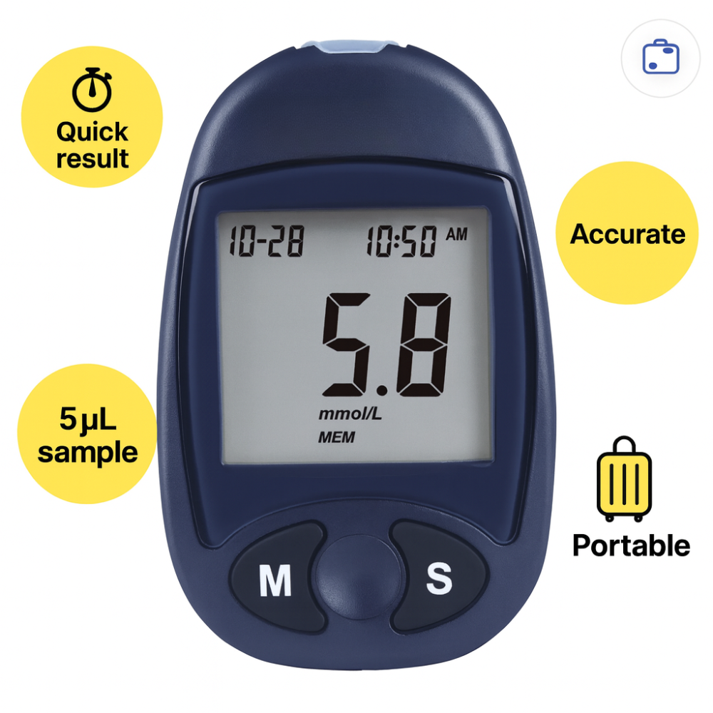 Blood Glucose Monitor Portable Digital Tester Accurate Reading Device