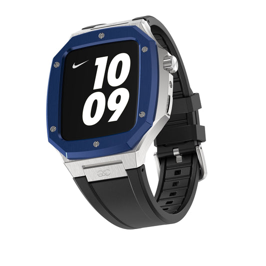 44mm Watch Blue on Silver Steel case (Silicone band)