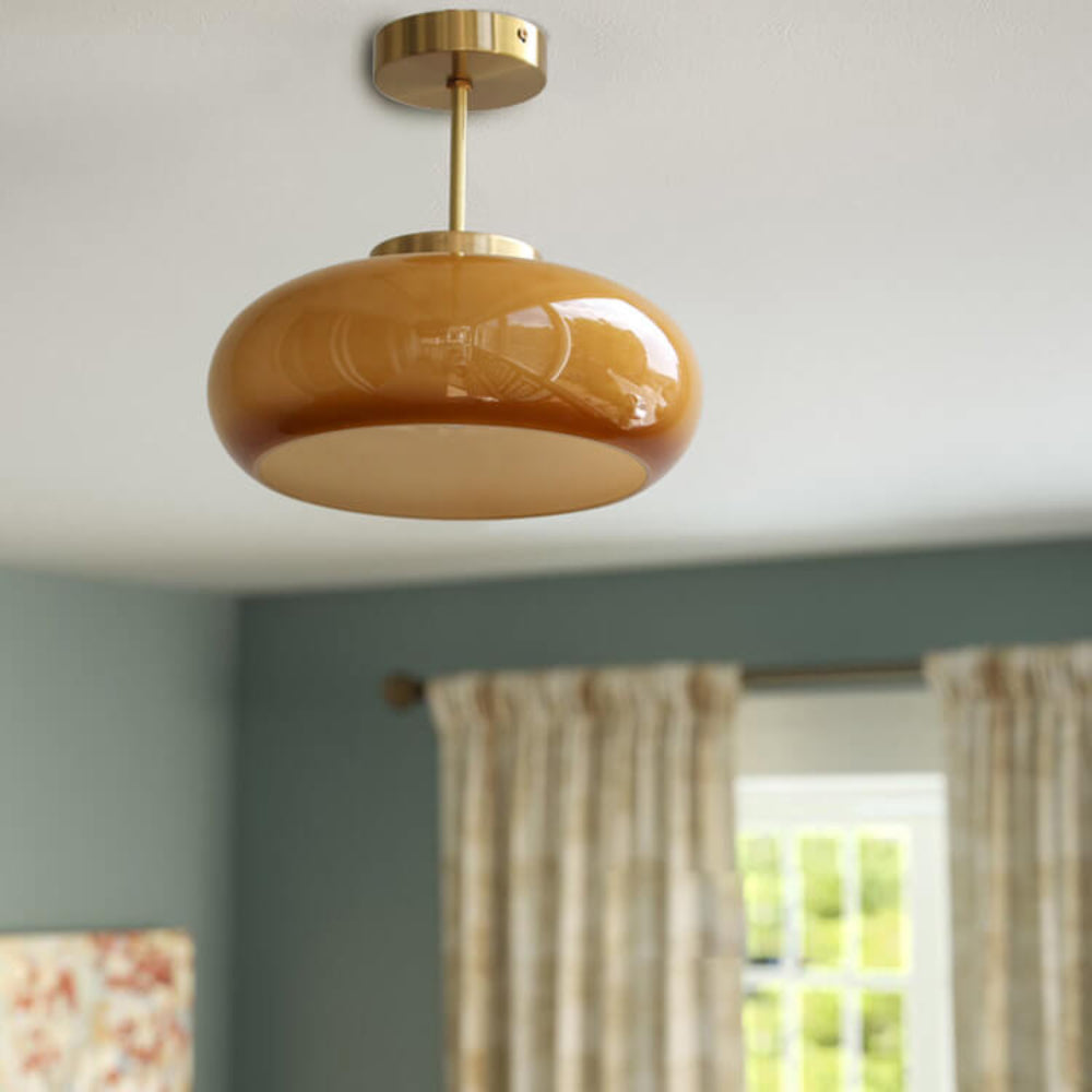 Brass Glass Semi Flush Mount Ceiling Light