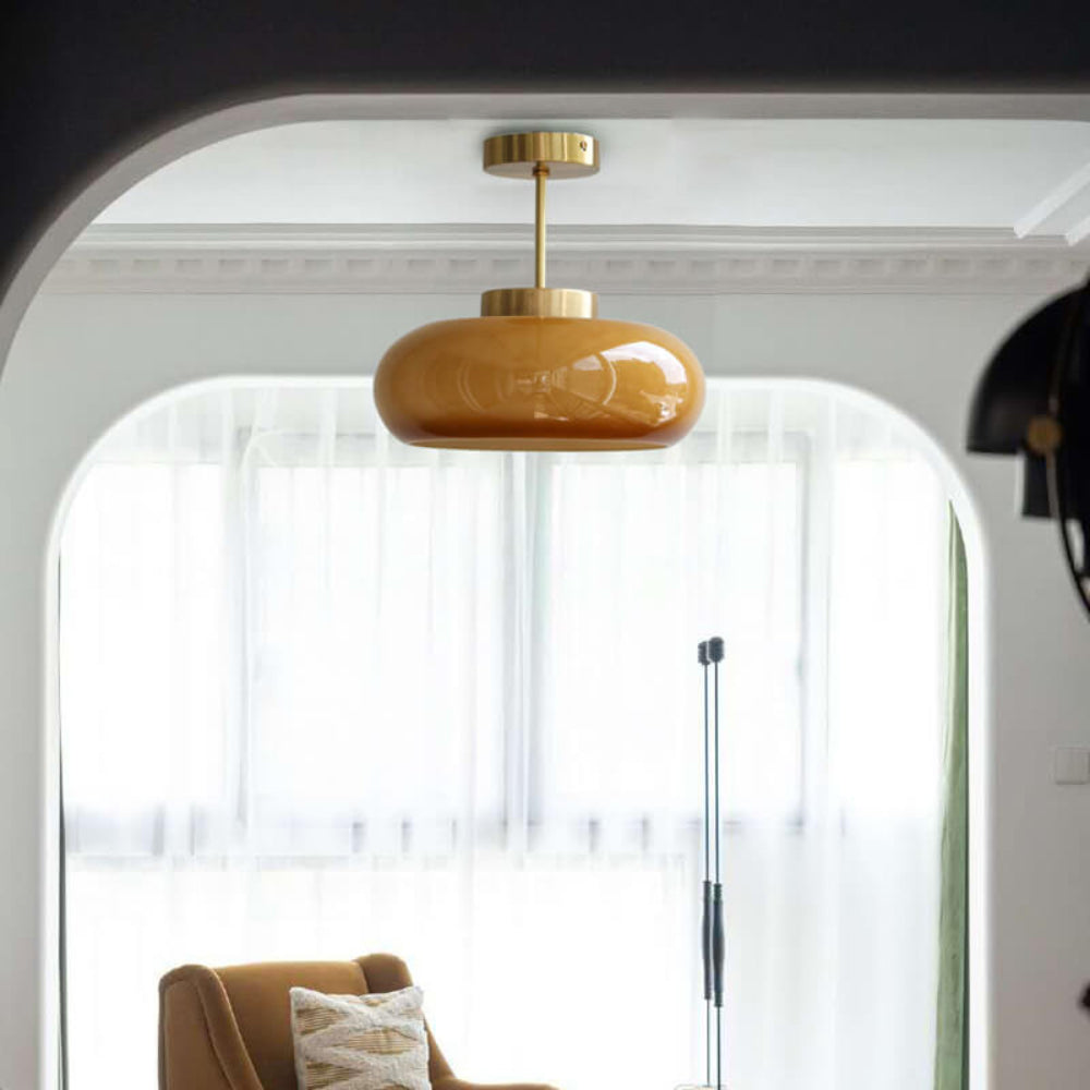 Brass Glass Semi Flush Mount Ceiling Light