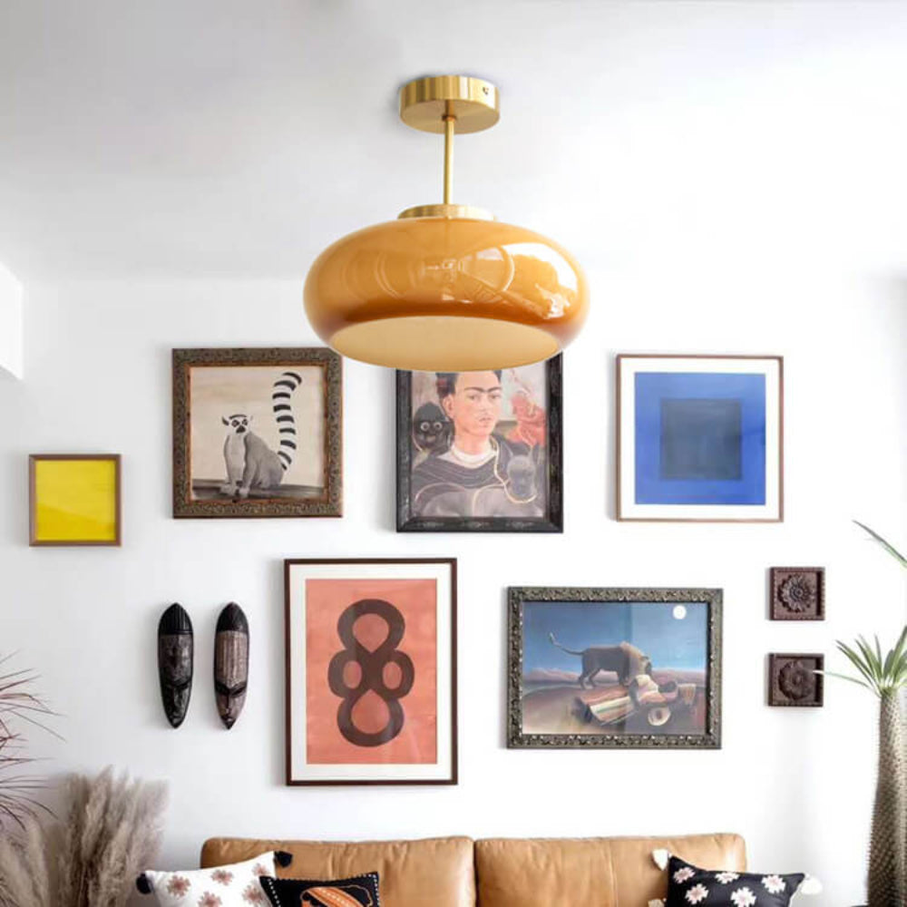 Brass Glass Semi Flush Mount Ceiling Light