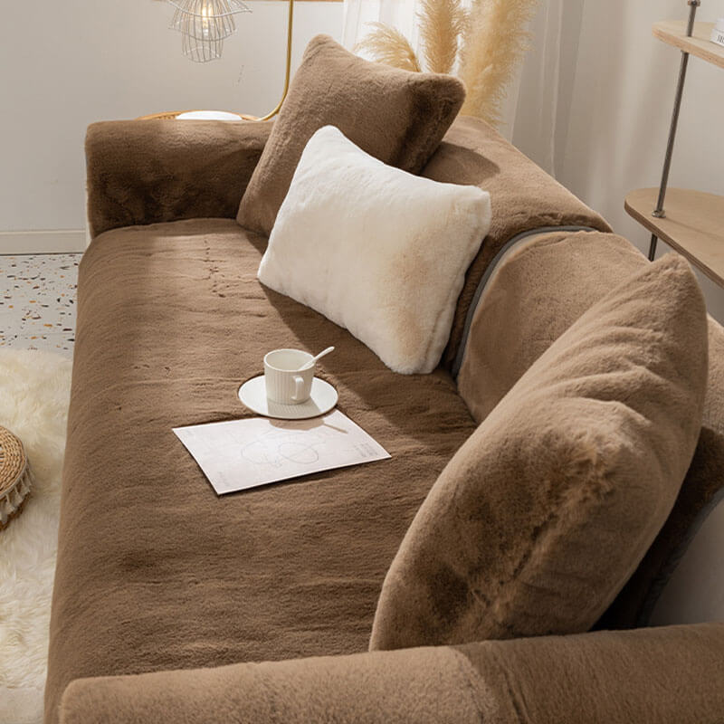 Faux Fur Sofa Couch Cover, Plush Shaggy Sectional Couch Covers