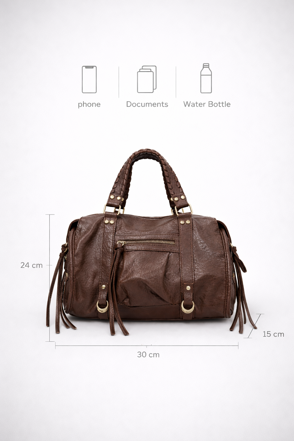 Brown Vegan   Leather Handbag for School | Cortona