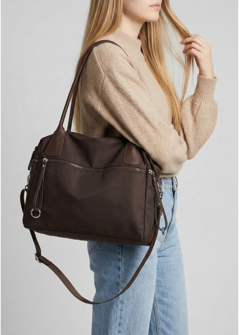 Brown Nylon Tote Bag for School – Warm & Durable | Lisbon