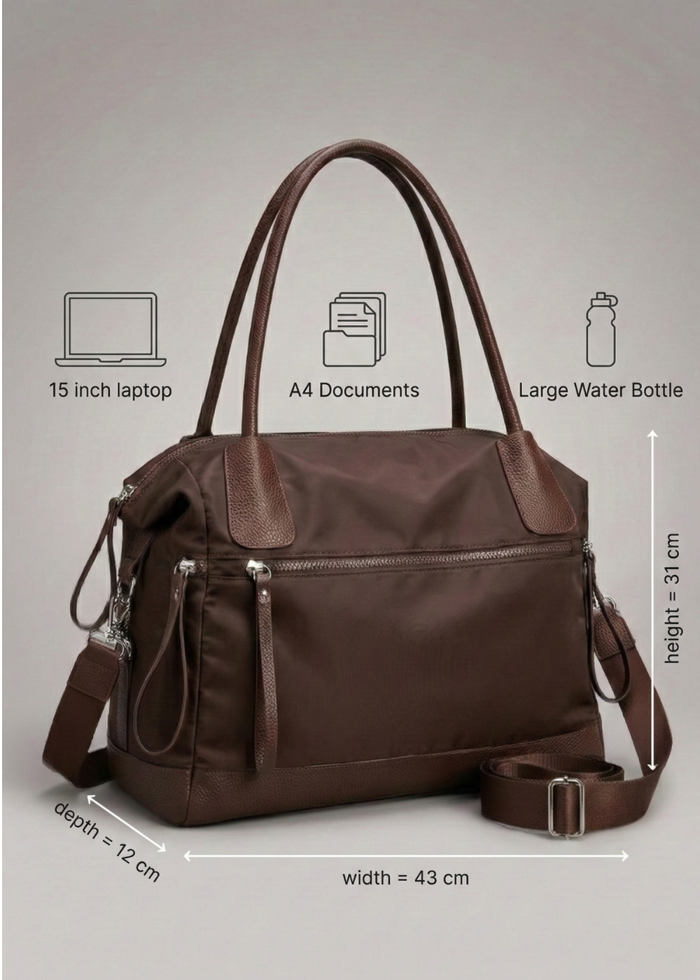 Brown Nylon Tote Bag for School – Warm & Durable | Lisbon