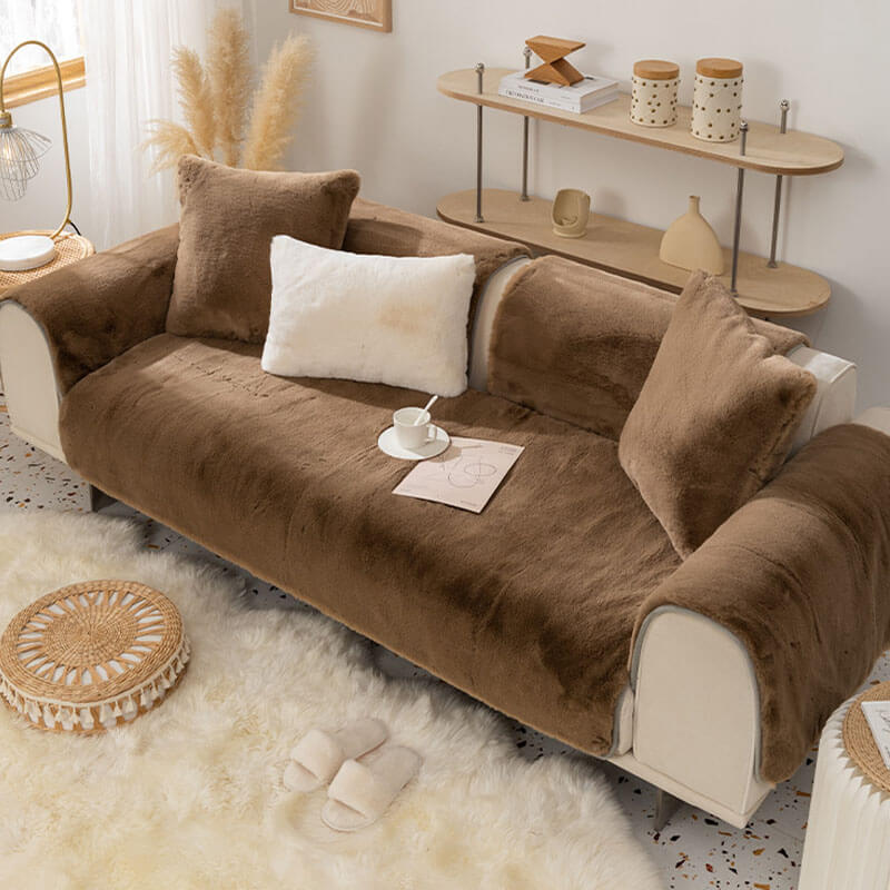 Faux Fur Sofa Couch Cover, Plush Shaggy Sectional Couch Covers