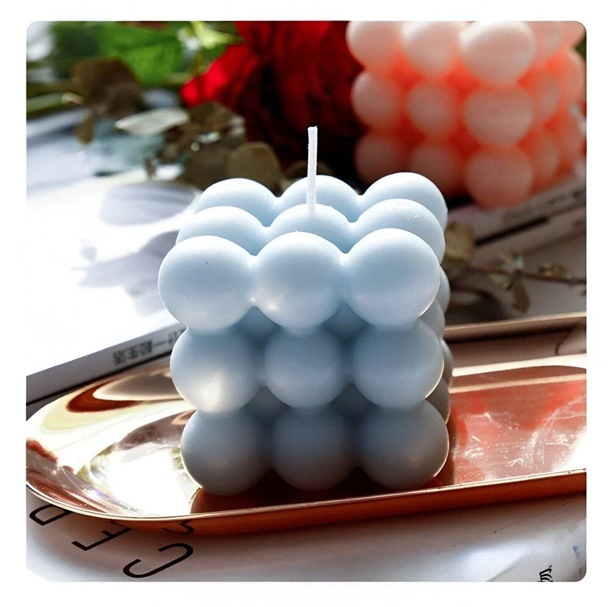 Geometric Bubble Cube Candle