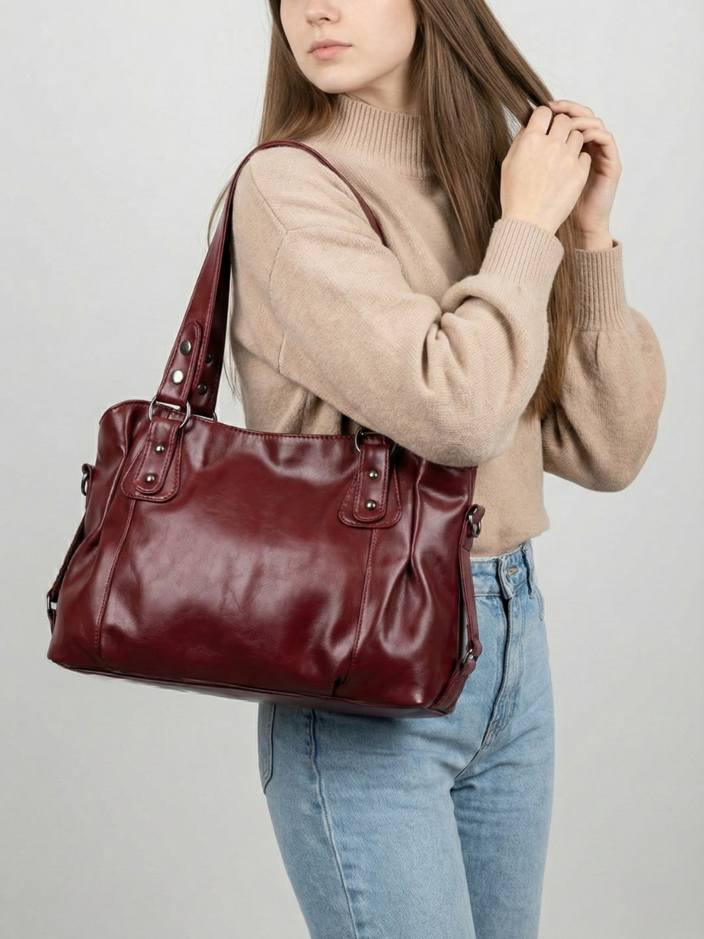 Burgundy Big Handbag for school | TARANTO