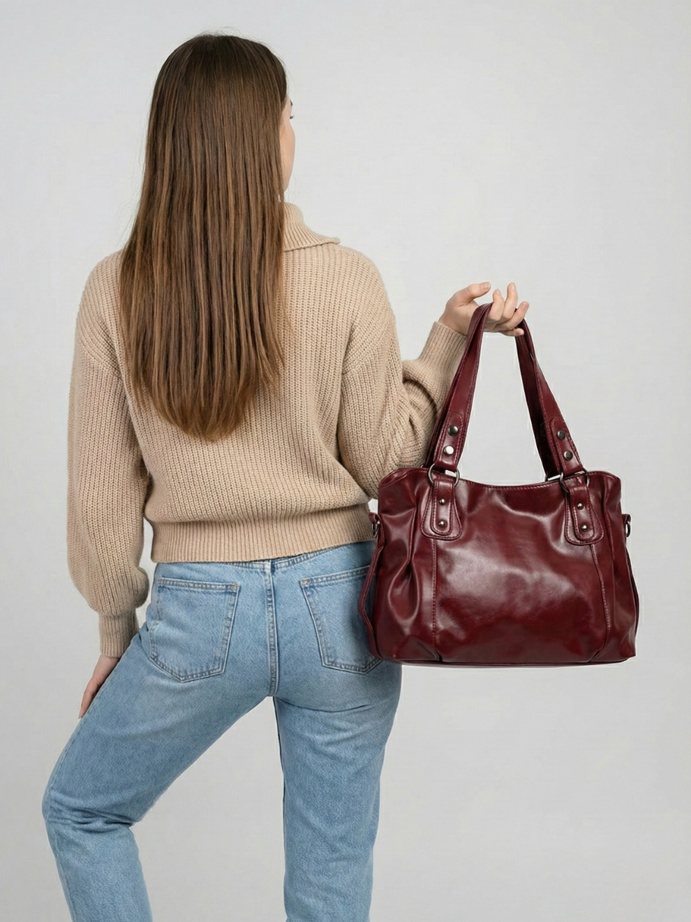Burgundy Big Handbag for school | TARANTO