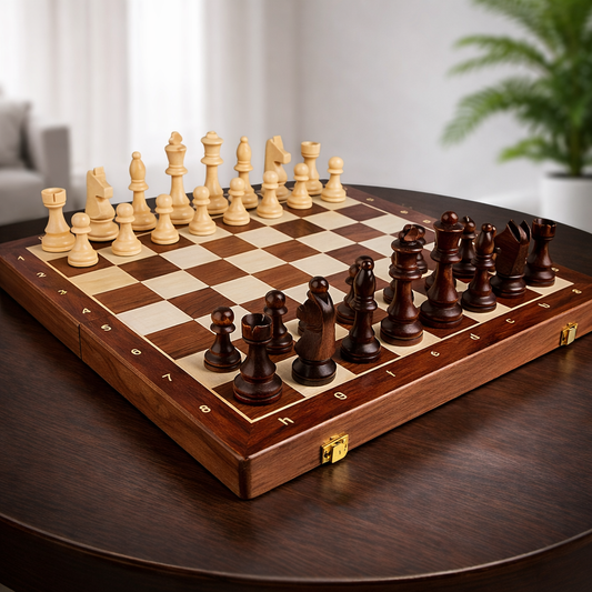 Chess Set Folding Wooden Board Game Storage Case