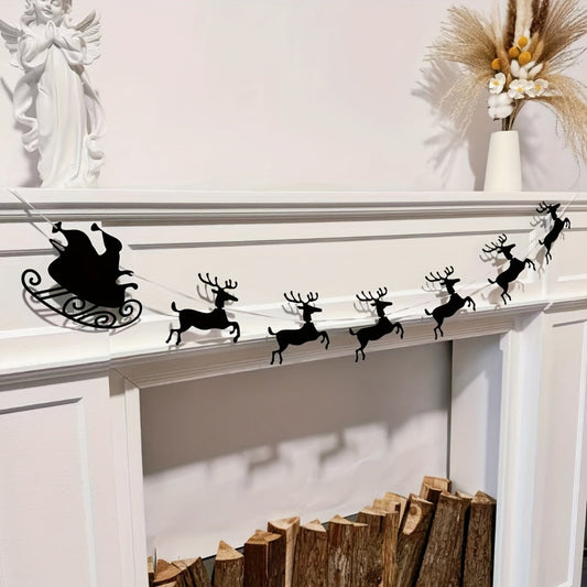 Christmas Banner Santa’s Reindeer Sleigh Hanging Garland Decor