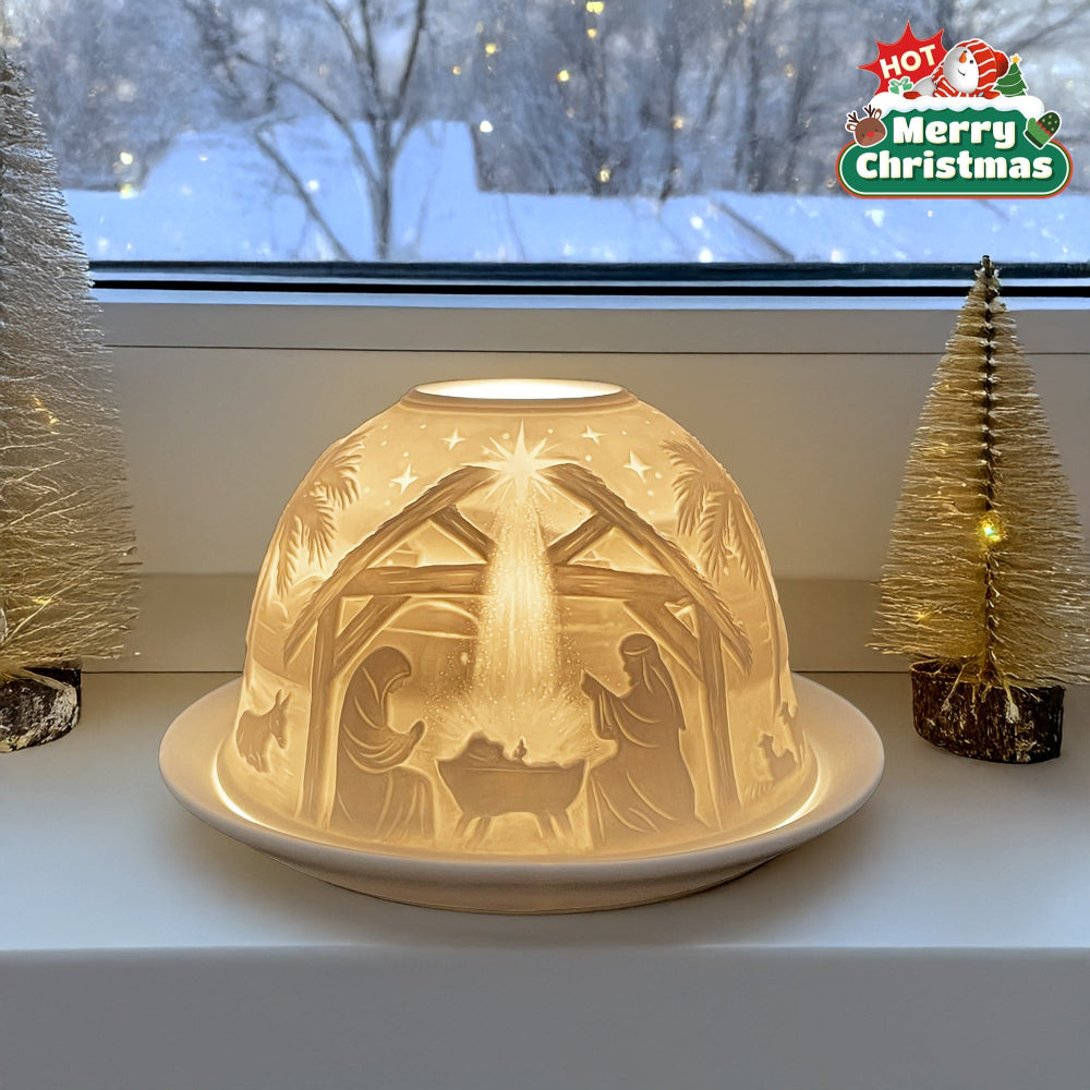 Christmas Candle Holder Nativity Scene Porcelain Table Lamp