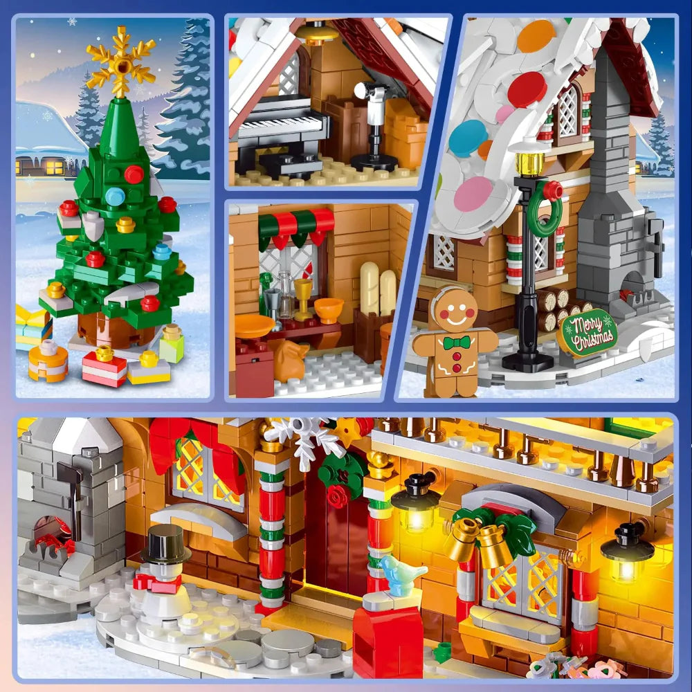 Christmas Gift Gingerbread House Toy Building Set LED Lights