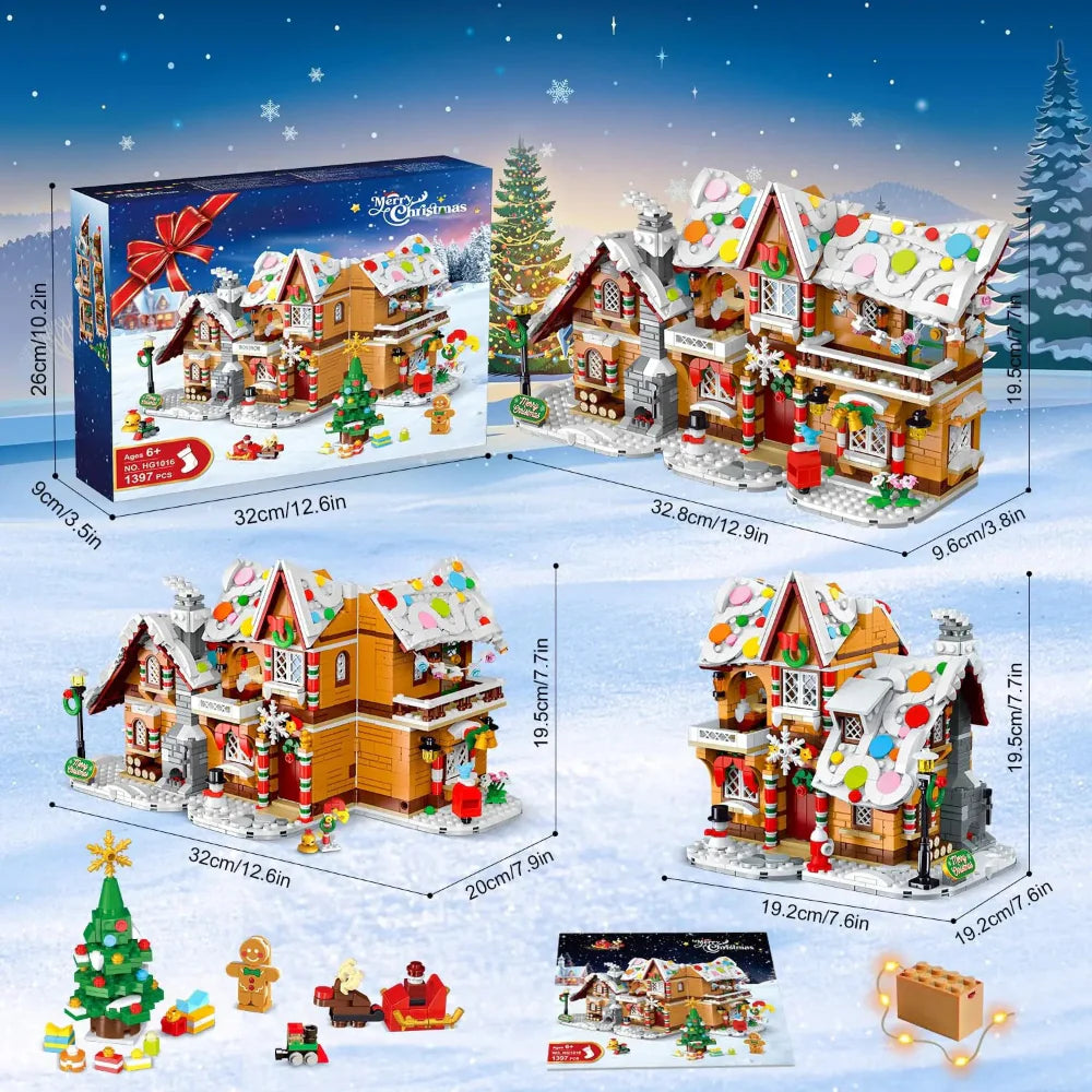 Christmas Gift Gingerbread House Toy Building Set LED Lights