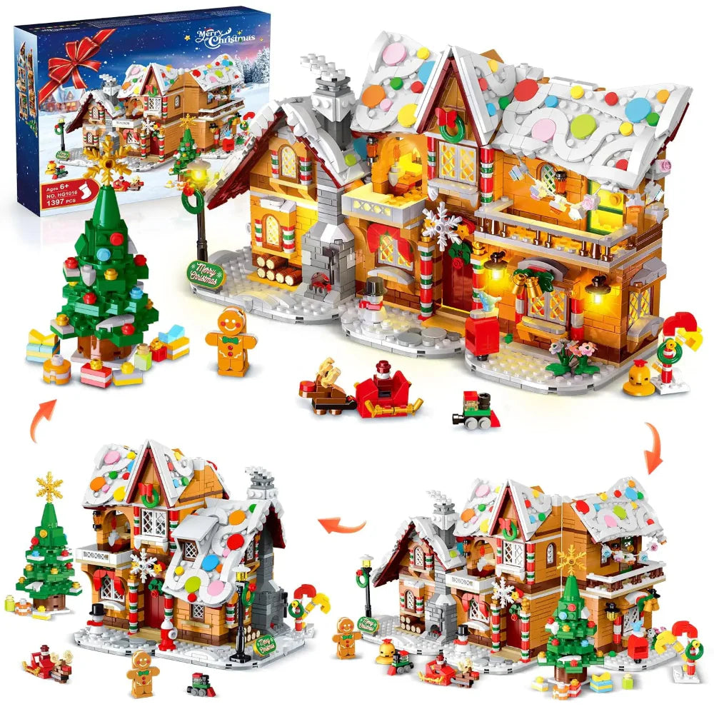 Christmas Gift Gingerbread House Toy Building Set LED Lights