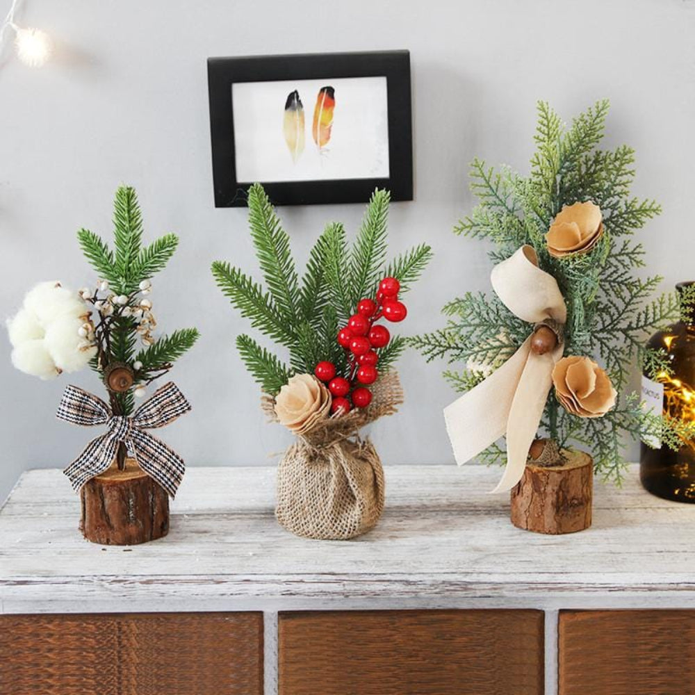 Christmas Ornament Mini Tabletop Tree Rustic Burlap Holiday Decor