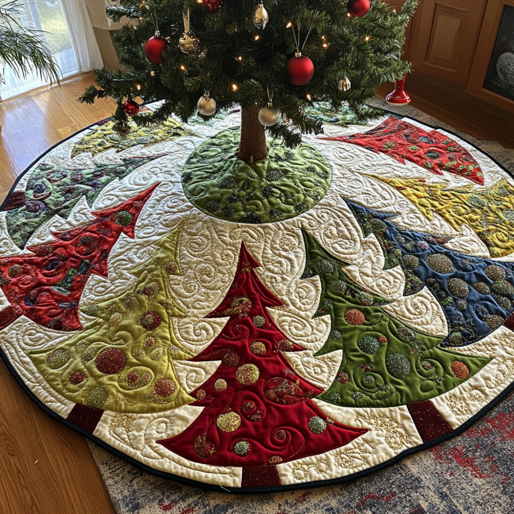 Christmas Tree Skirt Quilted Fabric Holiday Decoration Mat
