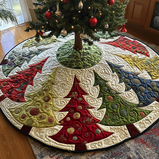 Christmas Tree Skirt Quilted Fabric Holiday Decoration Mat