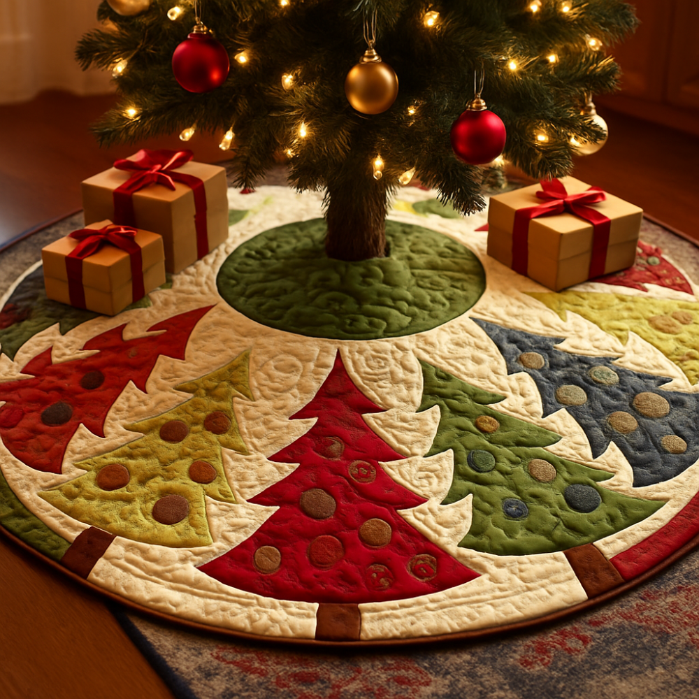Christmas Tree Skirt Quilted Fabric Holiday Decoration Mat