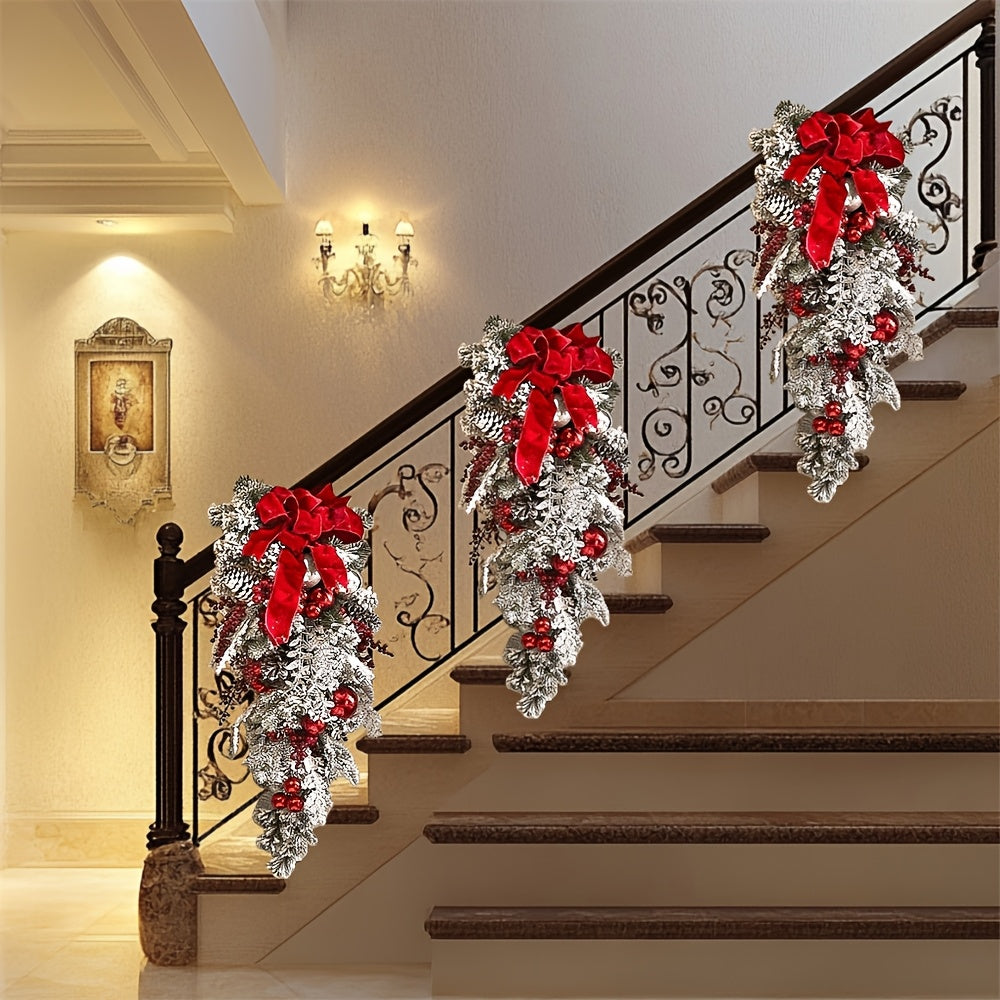 Christmas Wreath Red Ribbon Pinecone Holiday Decoration