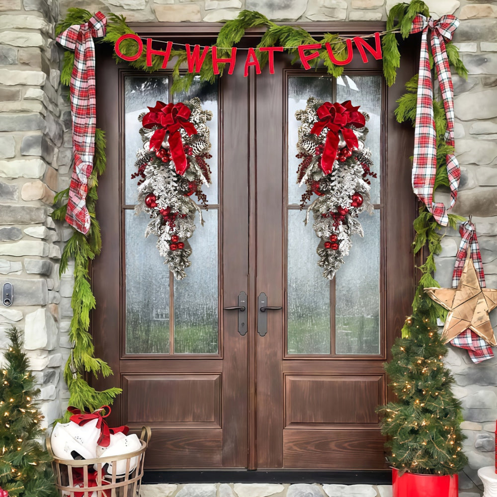 Christmas Wreath Red Ribbon Pinecone Holiday Decoration