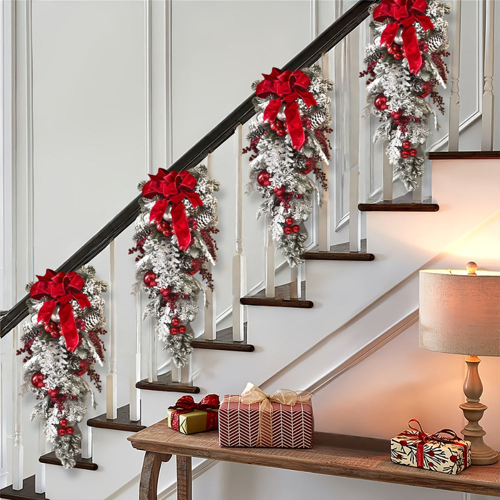 Christmas Wreath Red Ribbon Pinecone Holiday Decoration