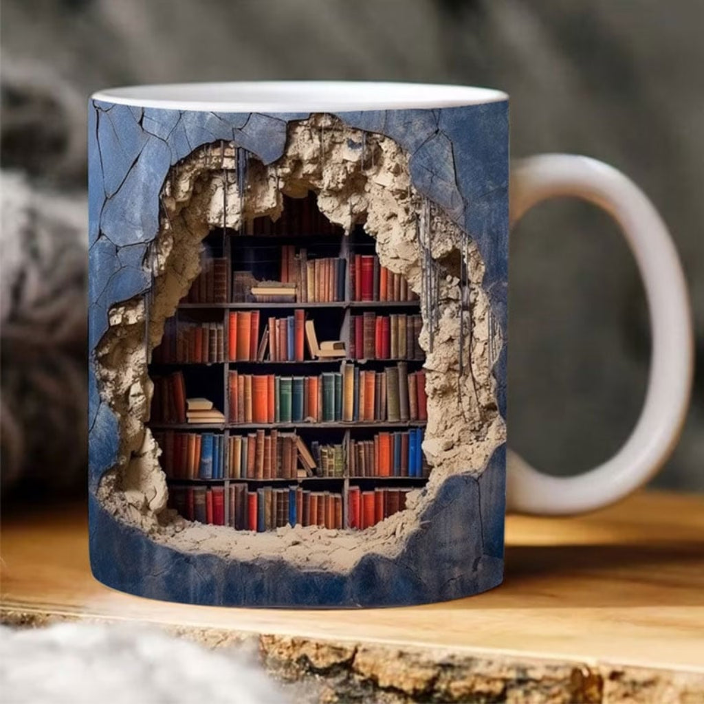 Coffee Mug 3D Bookshelf Design Reading Theme Cup