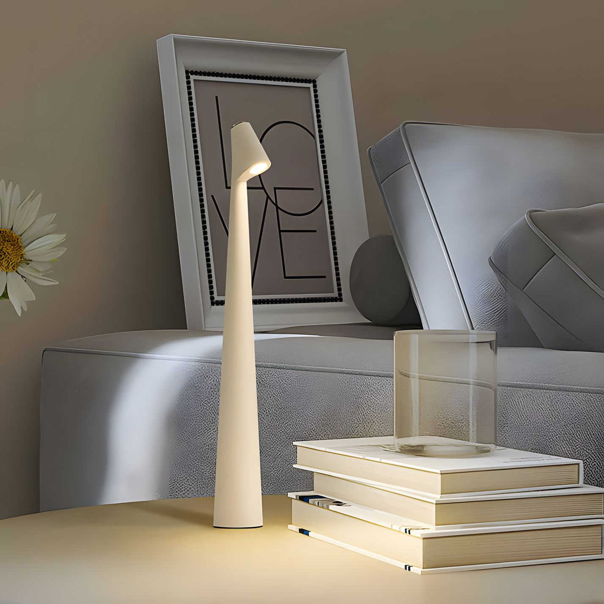 Minimalist Dimmable LED Table Lamp with Rechargeable Battery and Warm White Light