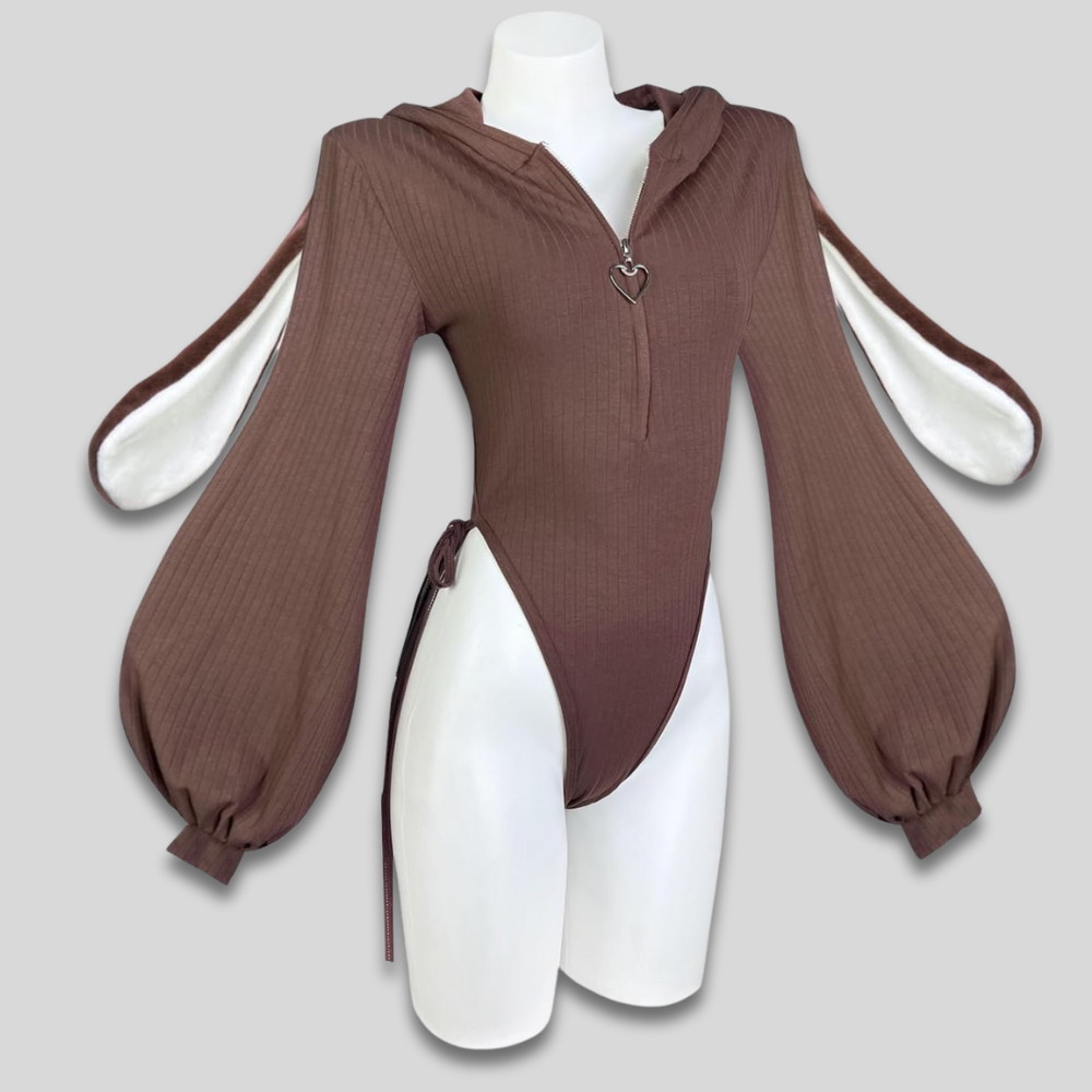 Women Sexy Hooded Bodysuit - Cosplay Bunny Ears Zip Front Gift